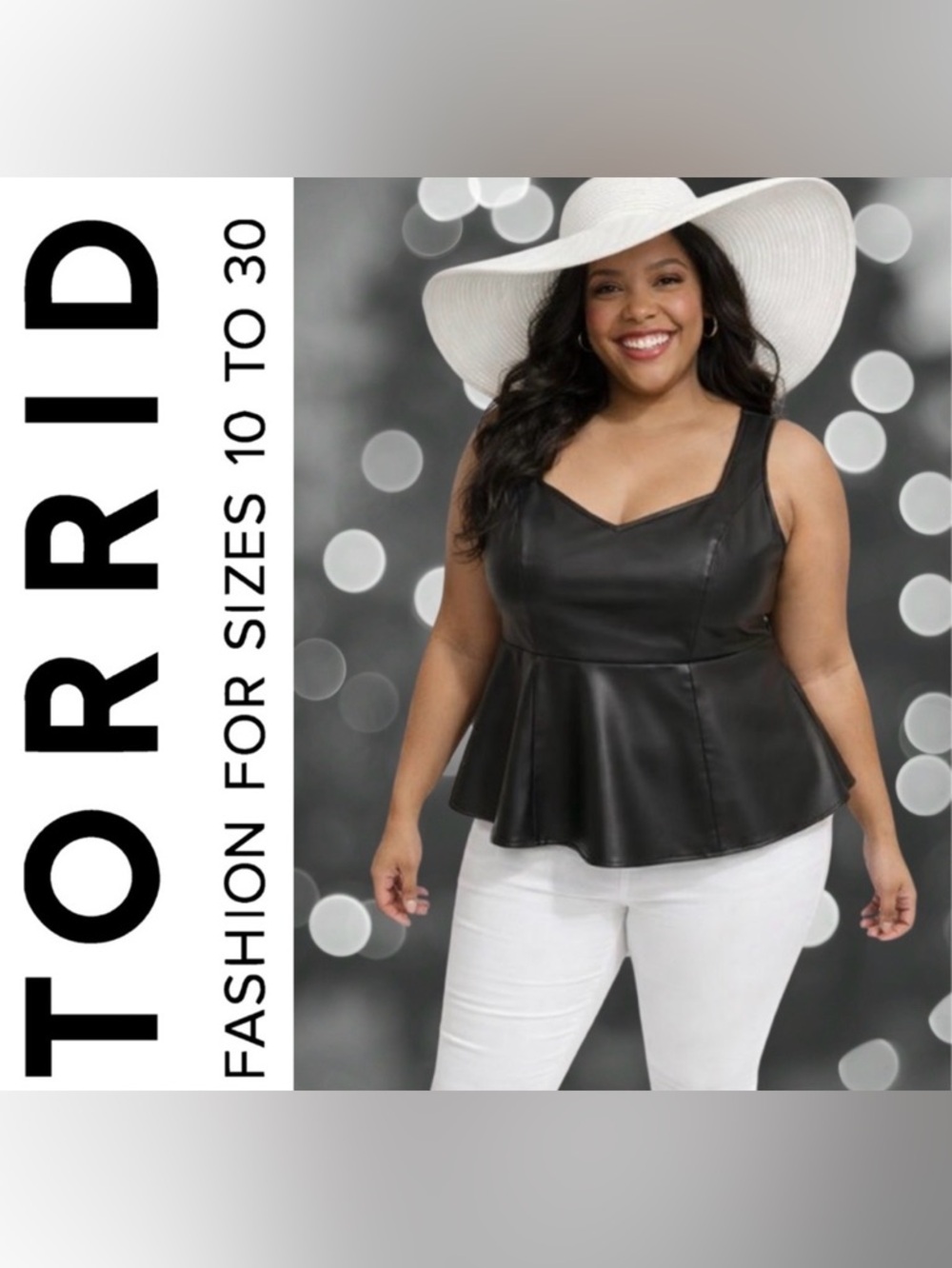 Torrid Black Vegan Leather Peplum Sleeveless Top, Large, NWT!
